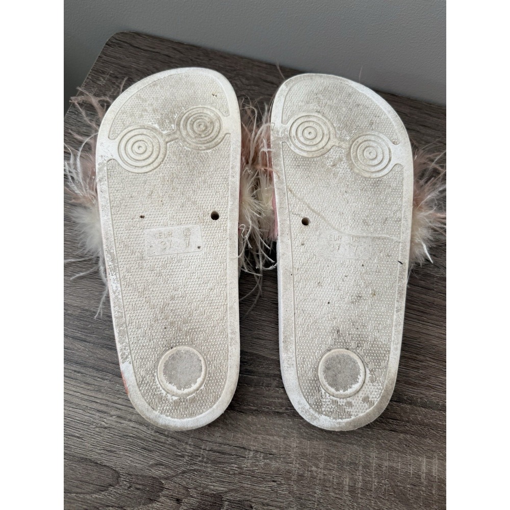 Seychelles In Your Cap Slide Sandal Sz 7 Blush Pink & White Feathers Open Toe - Picture 6 of 7